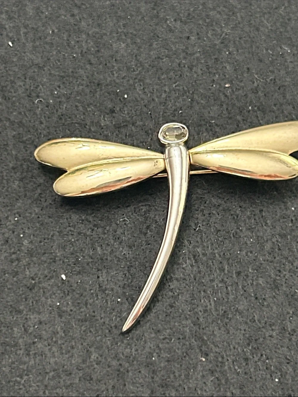 Liz Claiborne Silver and Gold-Tone Dragonfly Brooch with Clear Stone